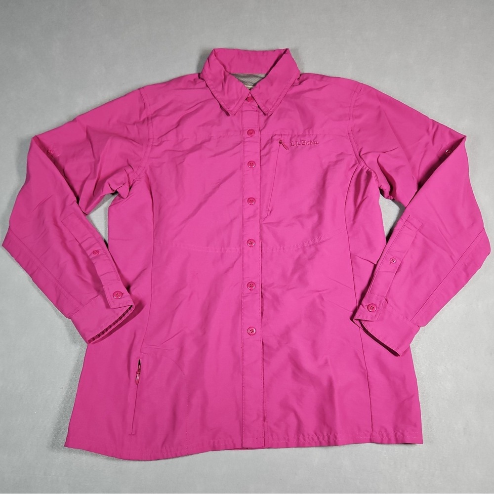 LL Bean Womens Pink Vented Button Up Roll Tab Sleeve Outdoor Shirt Size XS